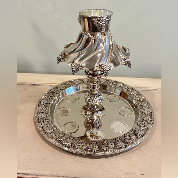 VINTAGE KARSHI JUDAICA SILVER PLATE KIDDUSH WINE FOUNTAIN - Picture 13 of 13